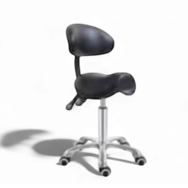 Tabouret zwart met paardenzit en rugleuning